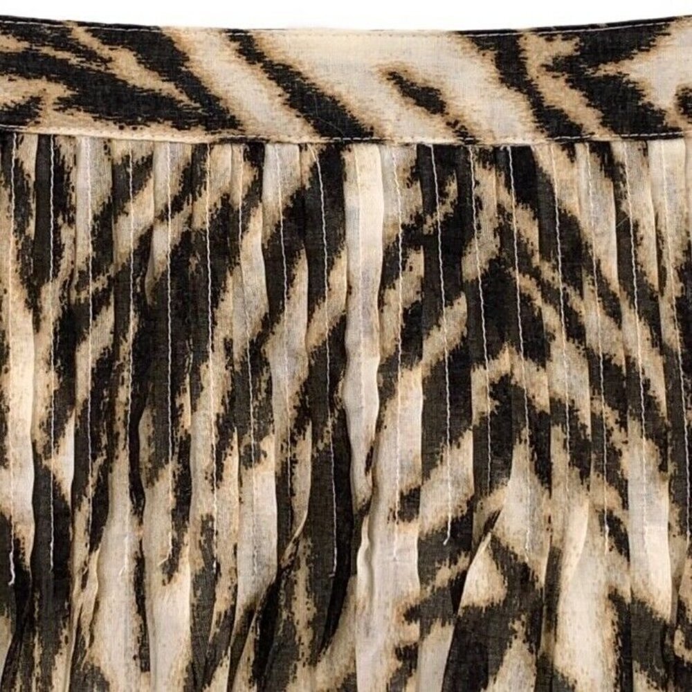 TALBOTS Animal Print Pleated Cotton Voile Skirt 14 - Picture 3 of 6
